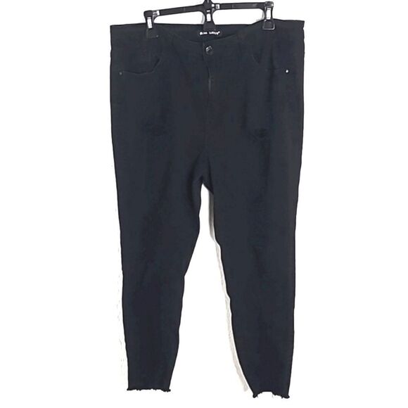 Blue Savvy Black Ripped Straight Leg Jeans, Fringe Hem, Size 20 - Picture 3 of 10